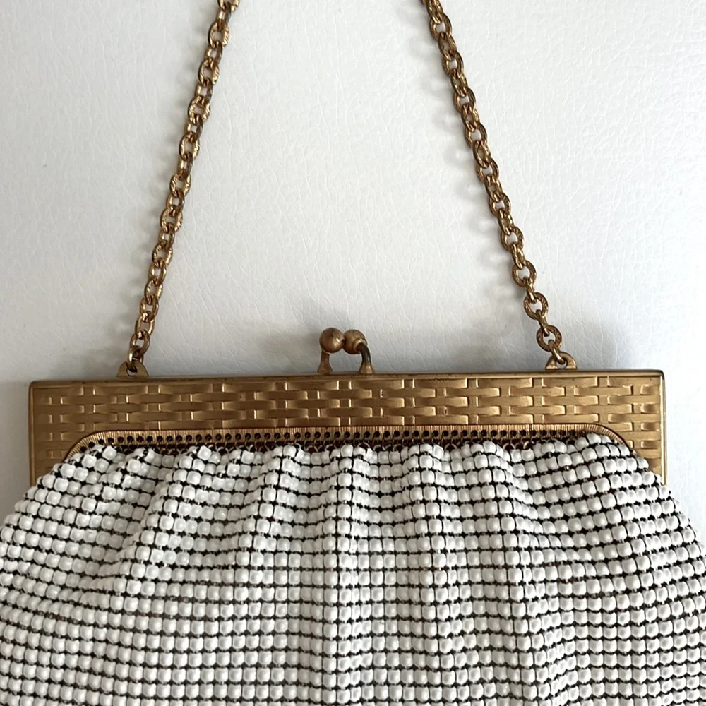 Vintage Whiting and Davis White Mesh Evening Bag Made in USA